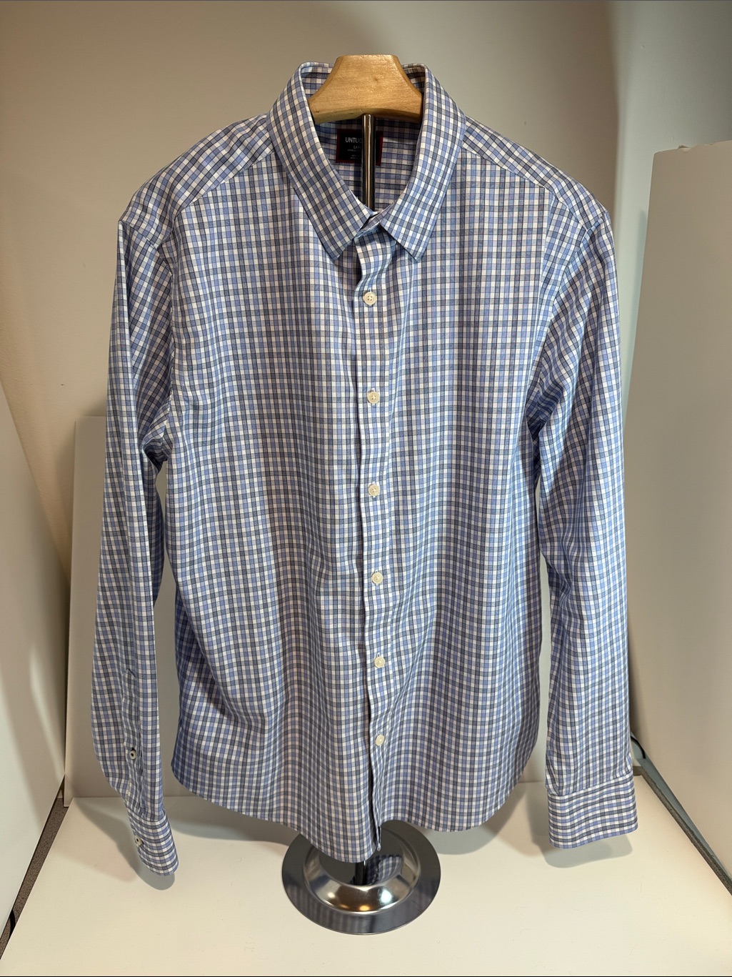 Untuckit Men’s Shirt Blue Check Size Large
